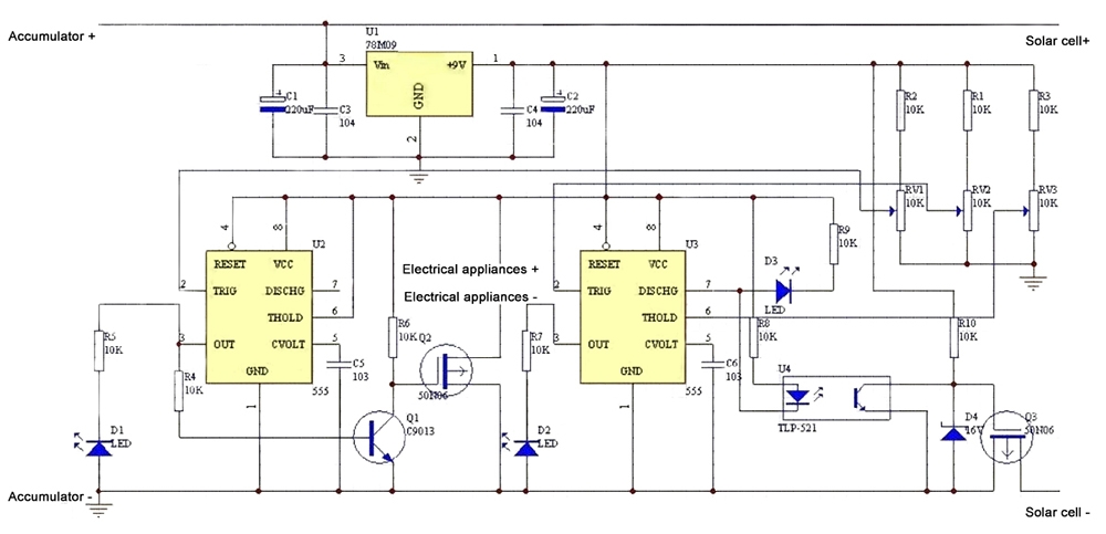 Solar charging control circuit diagram
