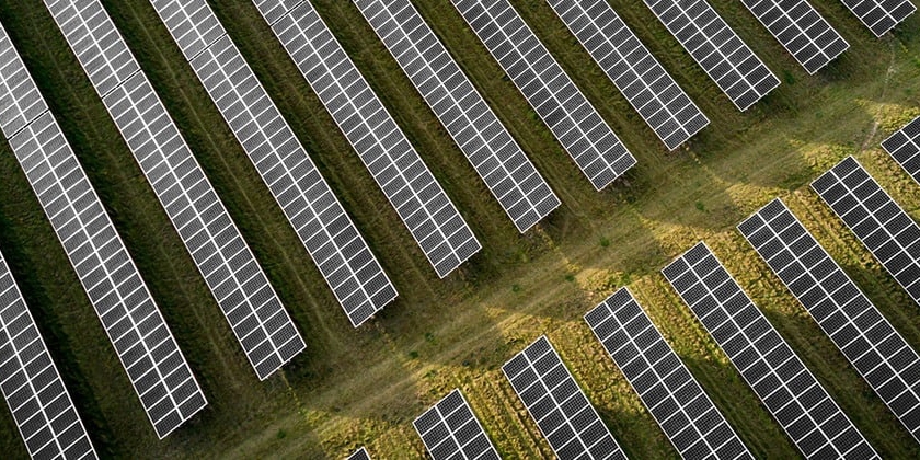 Aerial ground-mounted solar panels