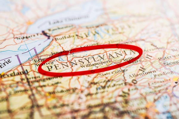 Pennsylvania marked on map