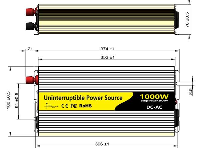 1000W UPS power inverter size