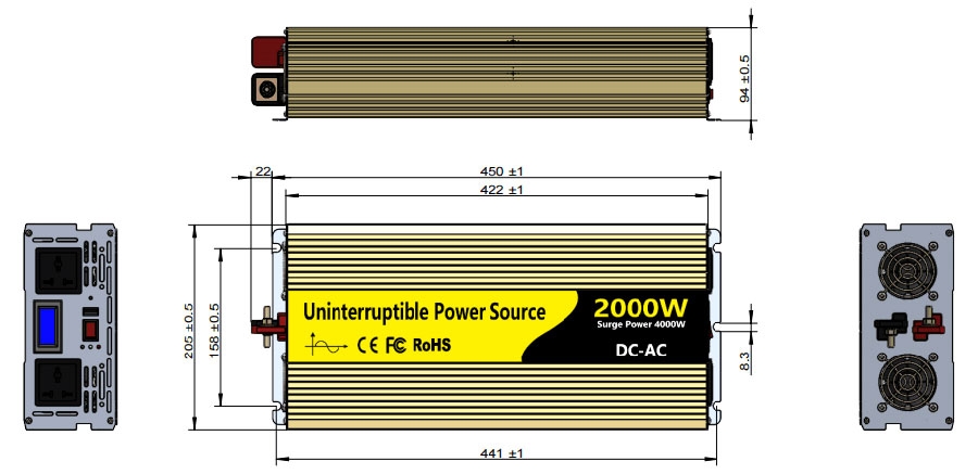 2000W ups power inverter size